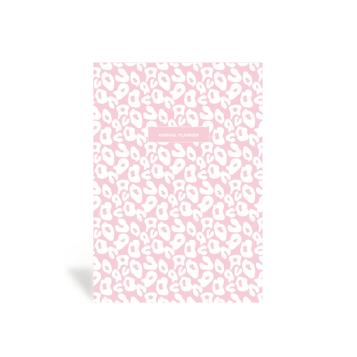 A pink leopard print planner hardbound cover.